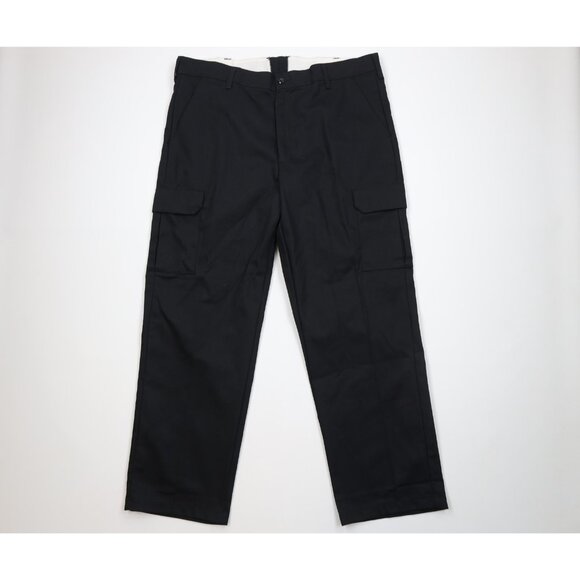 Vintage 90s Y2K Streetwear Mens 40x32 Faded Wide Leg Mechanic Cargo Pants Black - Picture 1 of 13